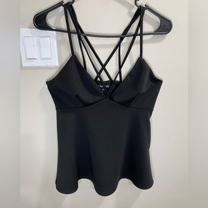 EXPRESS black strappy peplum top, EUC, size Small